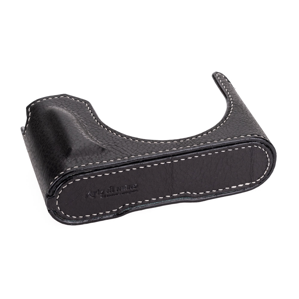 Media funda Arte di Mano para Leica Q3 (Tipo 1-SD, fijación mediante tornillos) - Negro Rally con costuras blancas