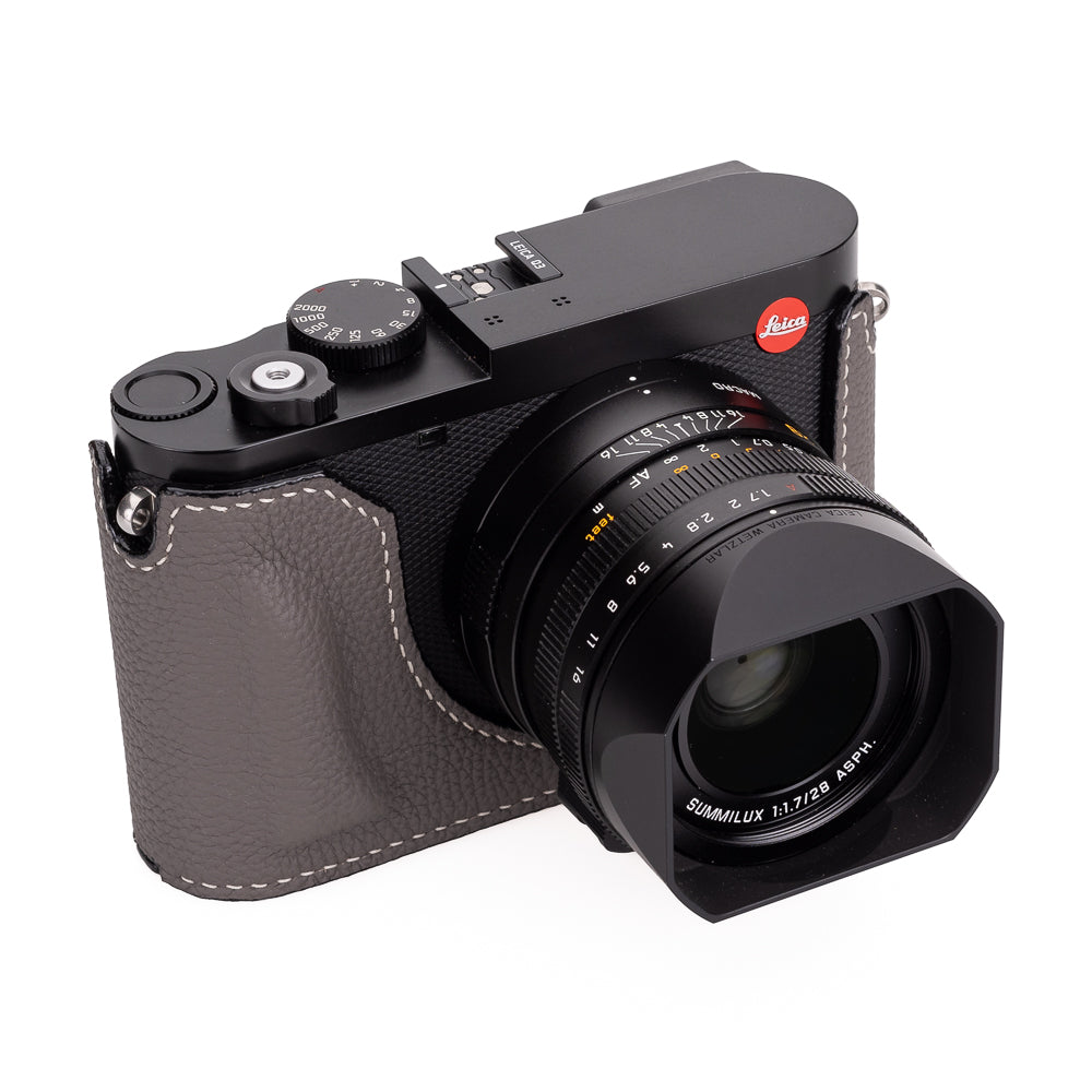 Media funda Arte di Mano para Leica Q3 (Tipo 1-SD, fijación mediante tornillos) - Gris piel de becerro Shrunken