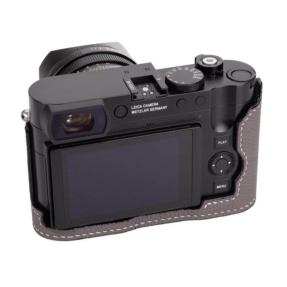 Media funda Arte di Mano para Leica Q3 (Tipo 1-SD, fijación mediante tornillos) - Gris piel de becerro Shrunken