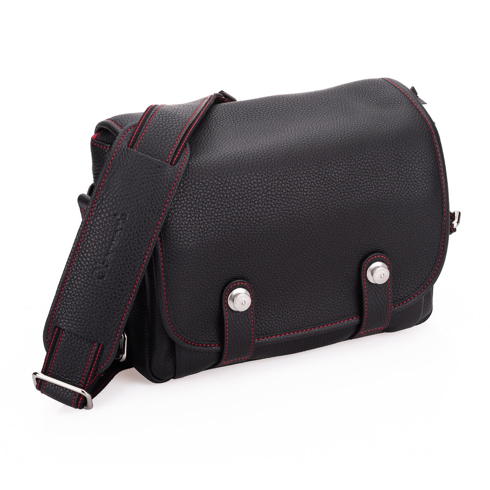 Bolso para cámara Oberwerth M, Edward, negro con costuras rojas
