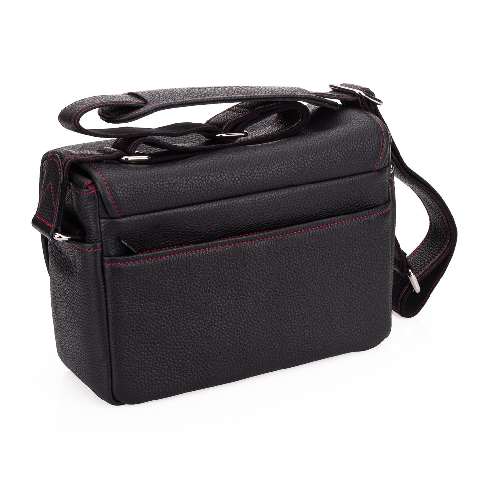 Bolso para cámara Oberwerth M, Edward, negro con costuras rojas