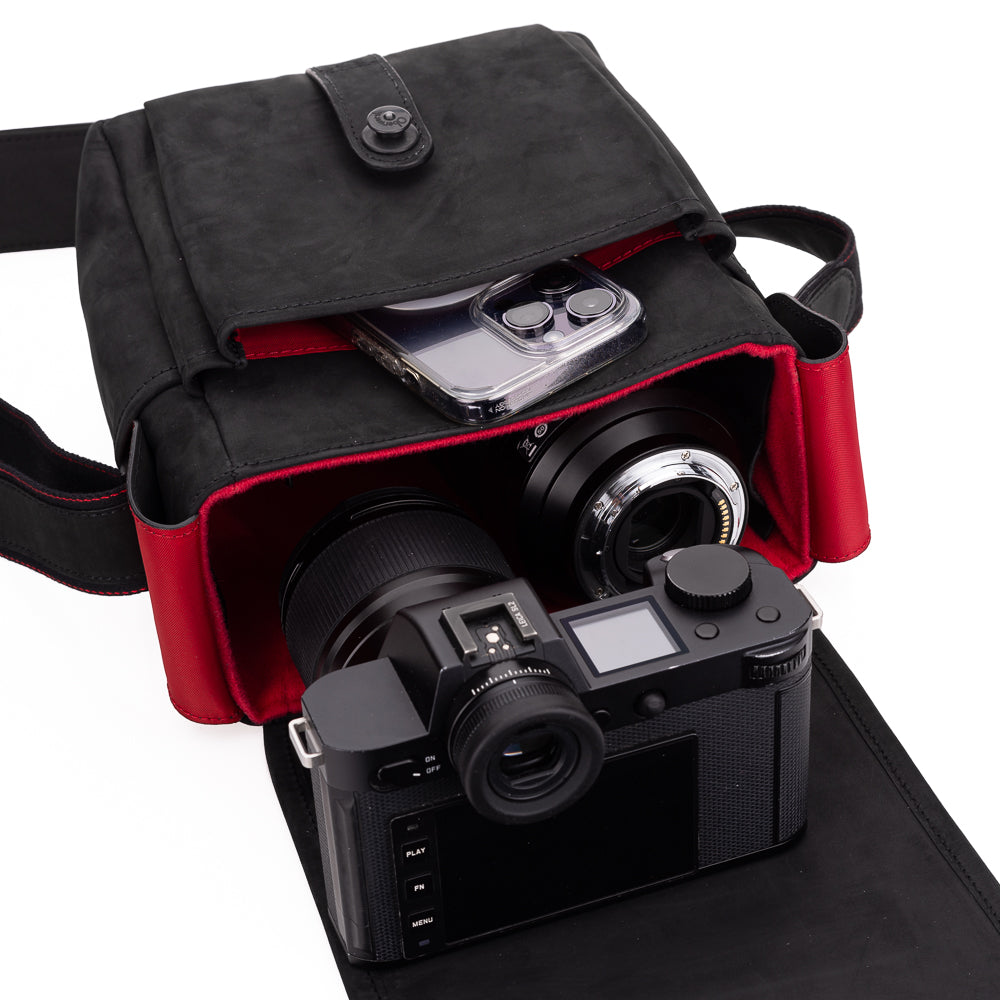 Bolso para cámara Oberwerth SL, pequeño, negro con forro rojo