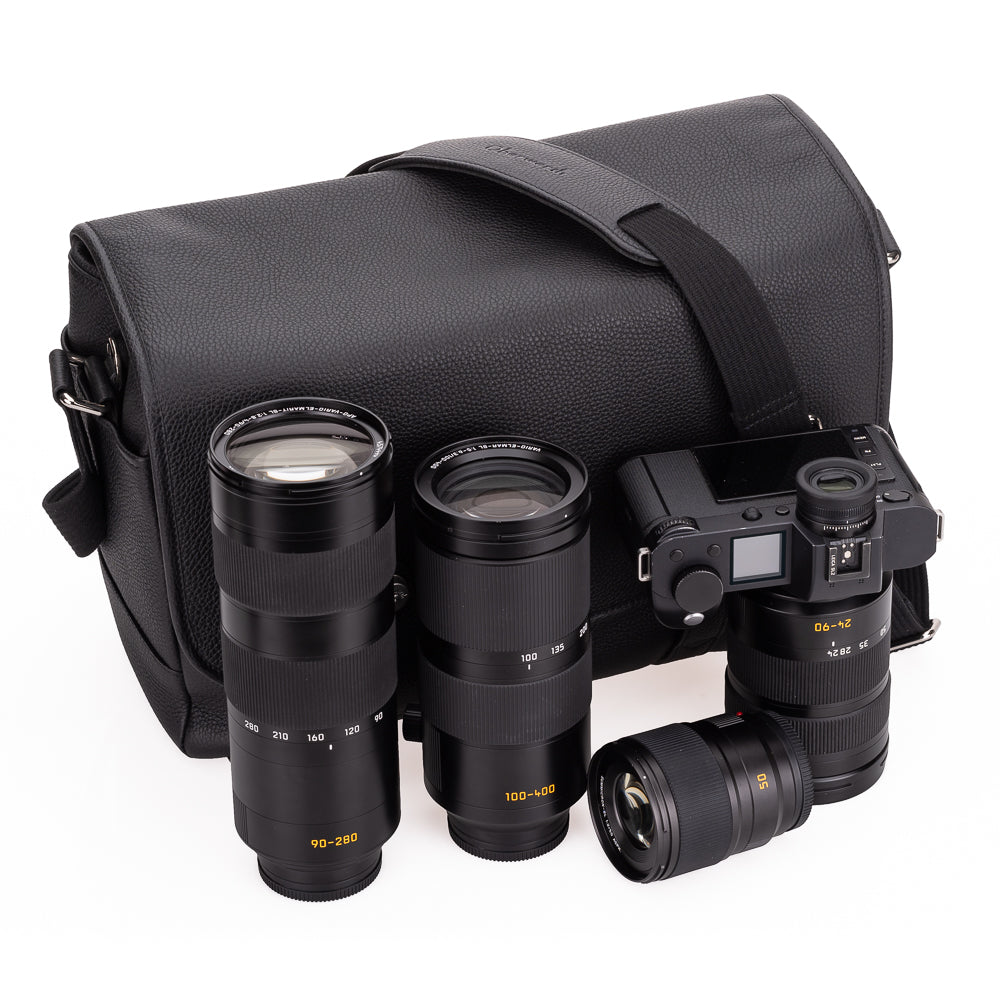 Oberwerth Richard 2, bolsa grande de cuero para cámara y negocios, negra con forro rojo
