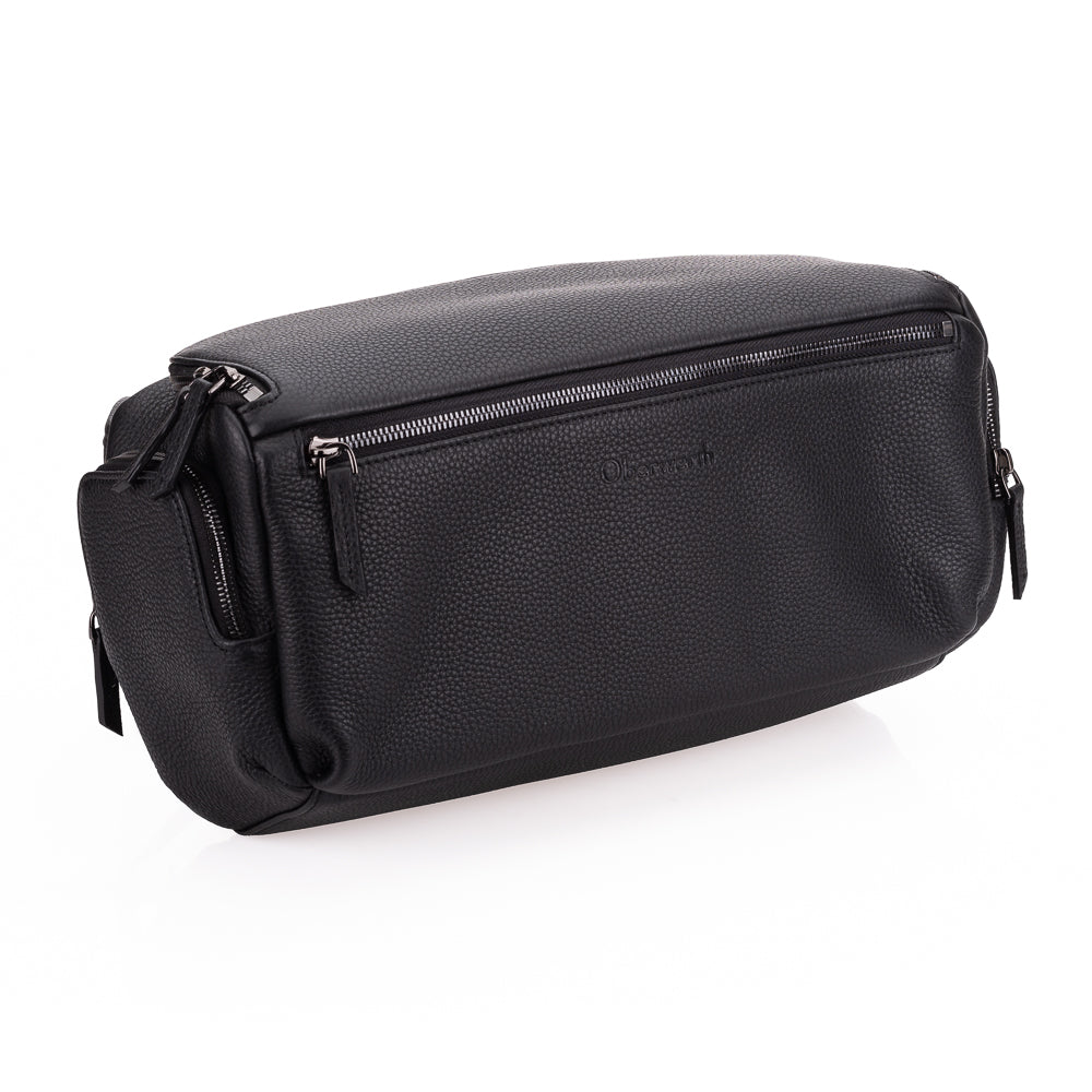 Bandolera grande para cámara Oberwerth - Cuero - Negra con forro rojo
