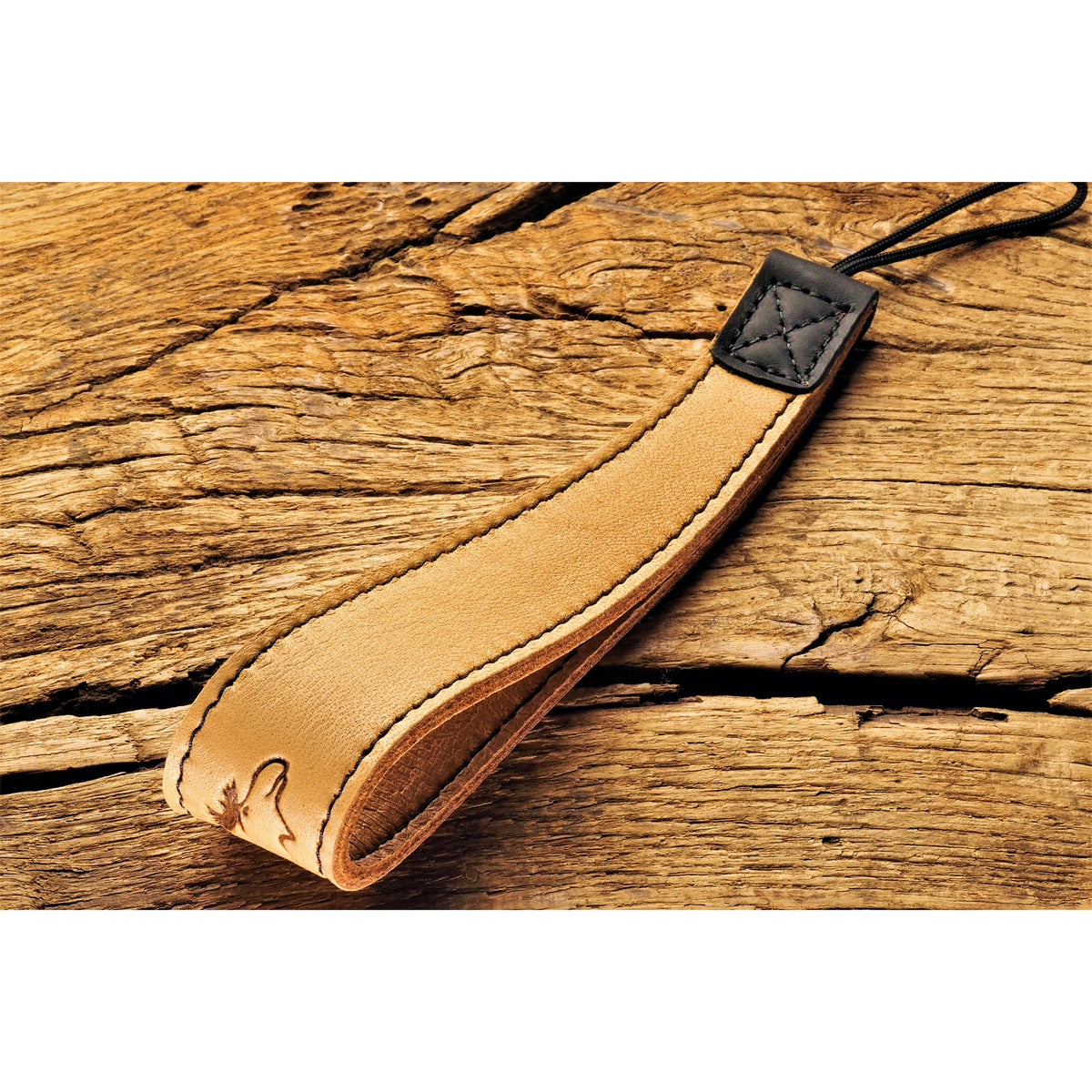Correa de muñeca de piel de alce EDDYCAM (Sling 1), natural/natural con costuras negras