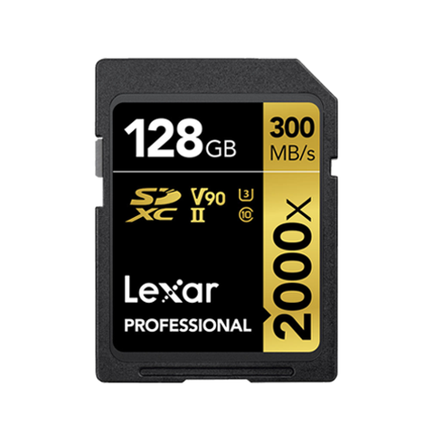 Lexar Professional 2000x 128GB SDXC UHS-II V90 U3 Card (R300/W260MBS)