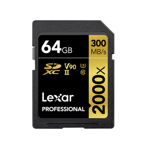 Lexar Professional 2000x 64GB SDXC UHS-II V90 U3 Card (R300/W260MBS)