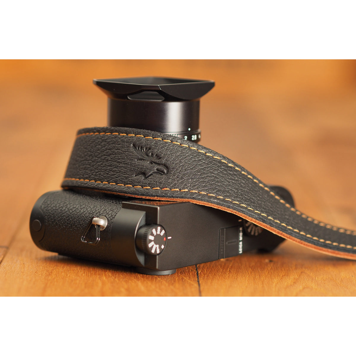 Correa vintage para cuello de cuero de alce EDDYCAM, 35 mm de ancho, negro/natural con costuras naturales