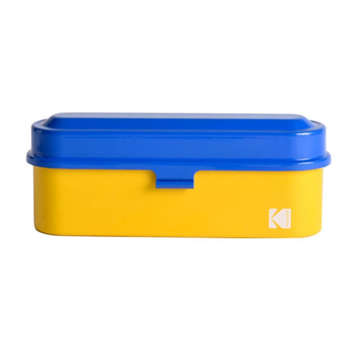 Estuche de acero Kodak para película de 135 mm (tapa azul/ cuerpo amarillo)