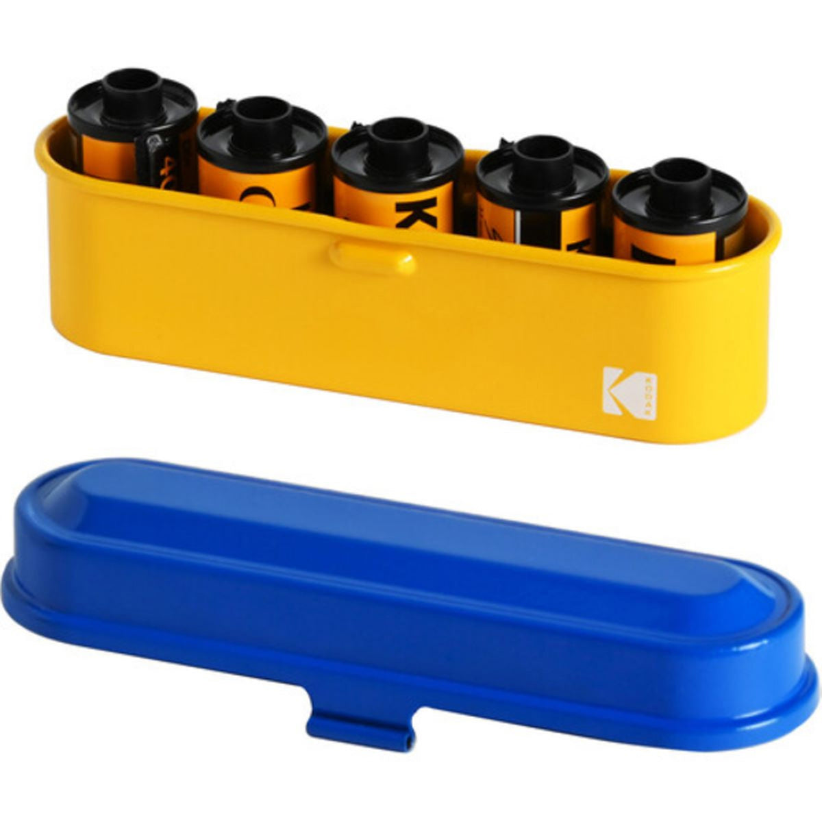 Estuche de acero Kodak para película de 135 mm (tapa azul/ cuerpo amarillo)