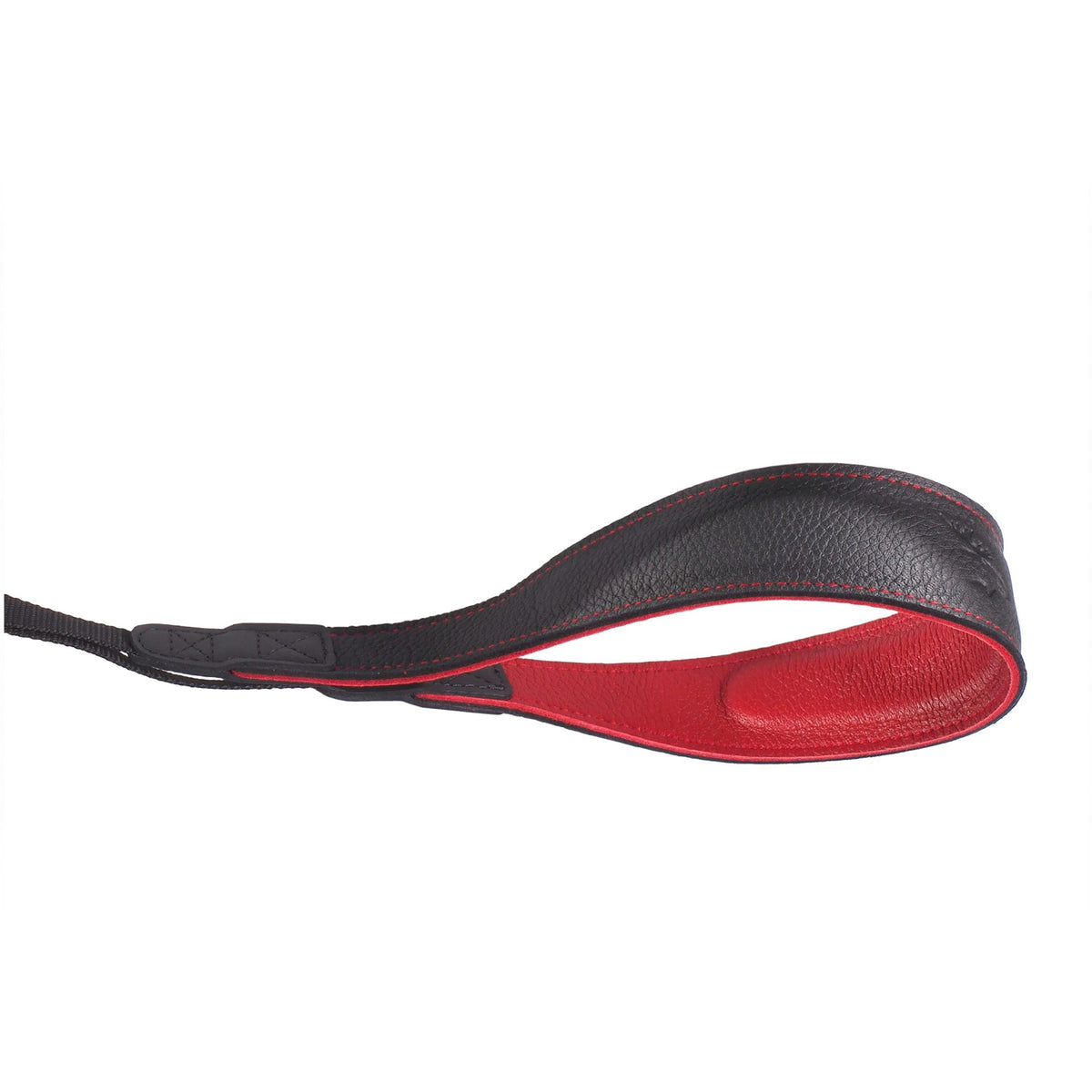 Correa de cuello EDDYCAM de cuero de alce, 50 mm de ancho, negra y roja con costuras rojas