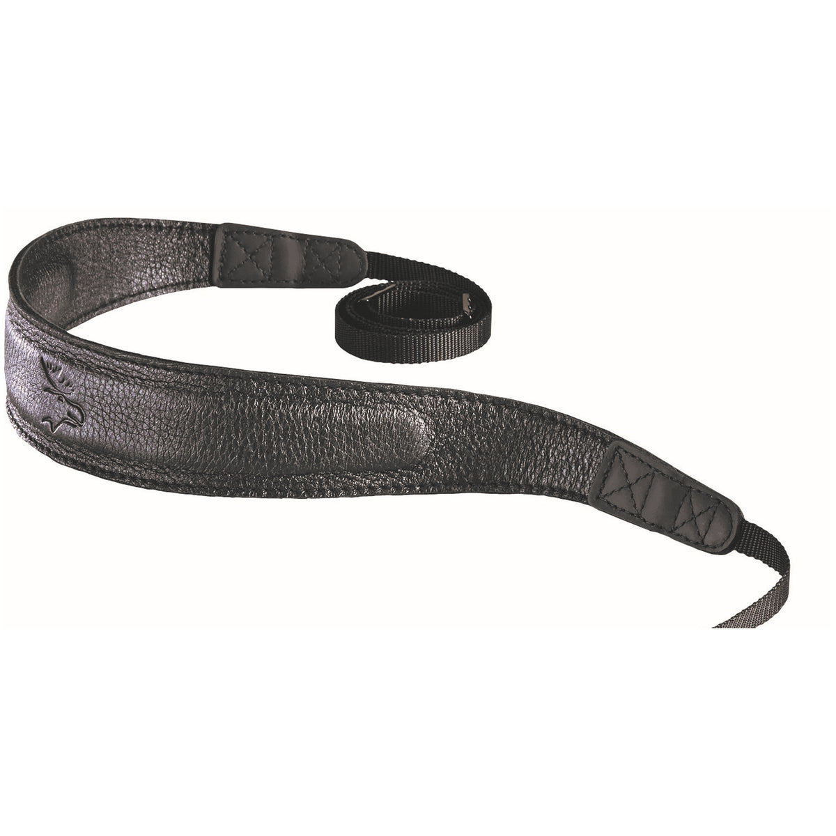 Correa para cuello EDDYCAM de piel de alce extralarga de 200 cm, 50 mm de ancho, negra/negra con costuras negras