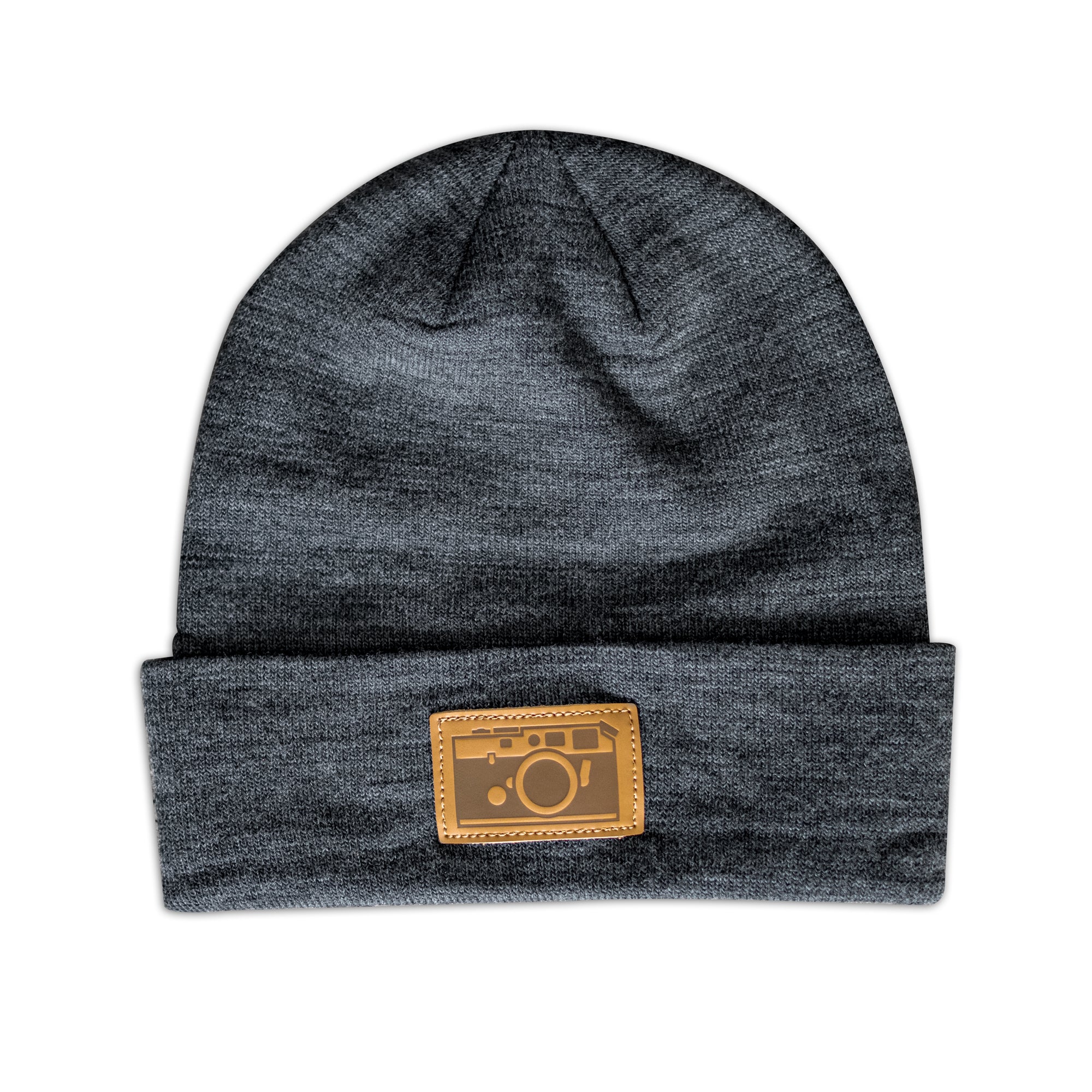M6 Leather Patch Beanie, Charcoal Gray