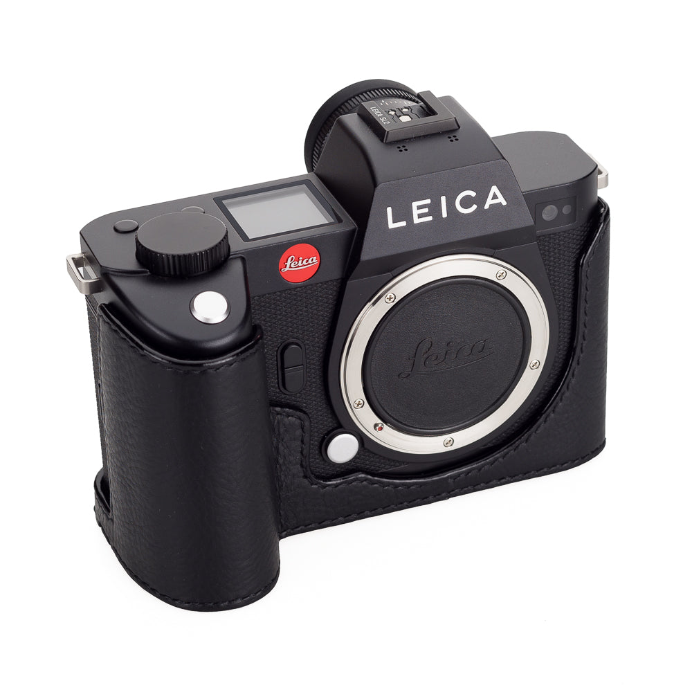 Media funda Arte di Mano para Leica SL2 con puerta de acceso a la batería, estilo abierto - Negro con costuras negras