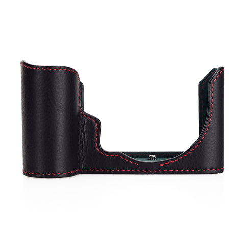 Arte di Mano Half Case for Leica SL2 with Battery Access Door, Covered Style - Black with Red Stitching