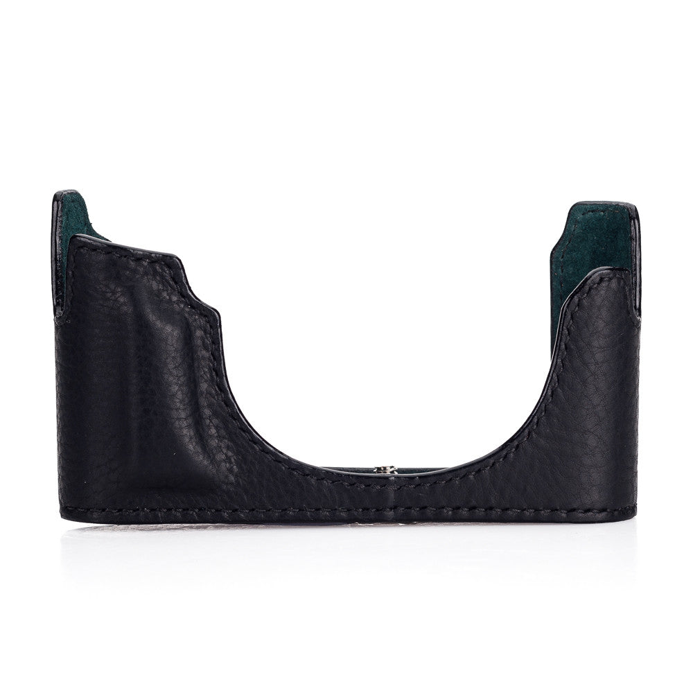 Media funda Arte di Mano para Leica M10 con puerta de acceso a la batería - Negro Minerva con costuras negras