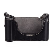 Media funda Arte di Mano M10 para empuñadura con solapa trasera - Negro Minerva con costuras blancas, interior de ante gris