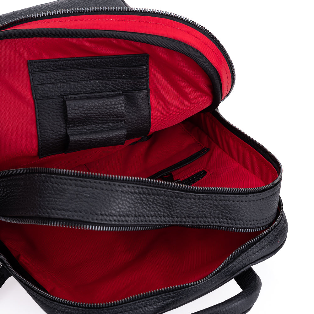 Mochila para cámara Oberwerth Q Backpack (tablet de 13") - Cuero - Negra con forro rojo