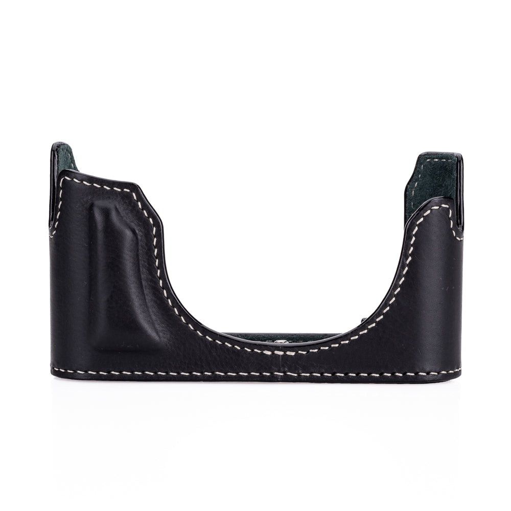 Arte di Mano Half Case for Leica M11 with Advanced Battery Access Door - Minerva Black with White Stitching