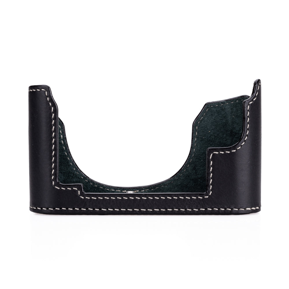 Arte di Mano Half Case for Leica M11 with Advanced Battery Access Door - Minerva Black with White Stitching