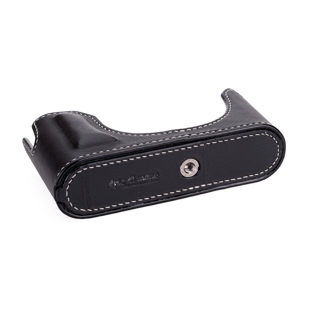 Arte di Mano Half Case for Leica M11 with Advanced Battery Access Door - Minerva Black with White Stitching