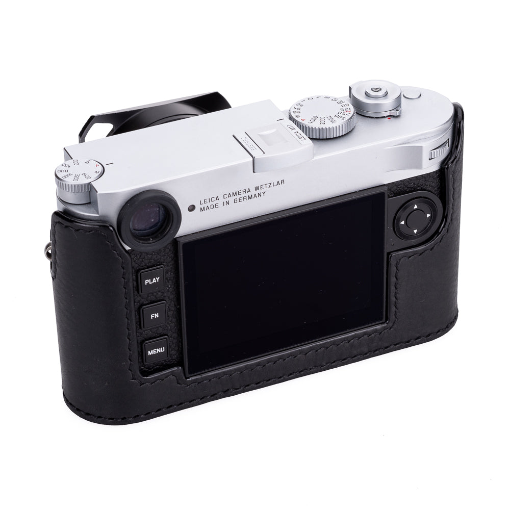 Arte di Mano Half Case for Leica M11 with Advanced Battery Access Door - Minerva Black with Black Stitching