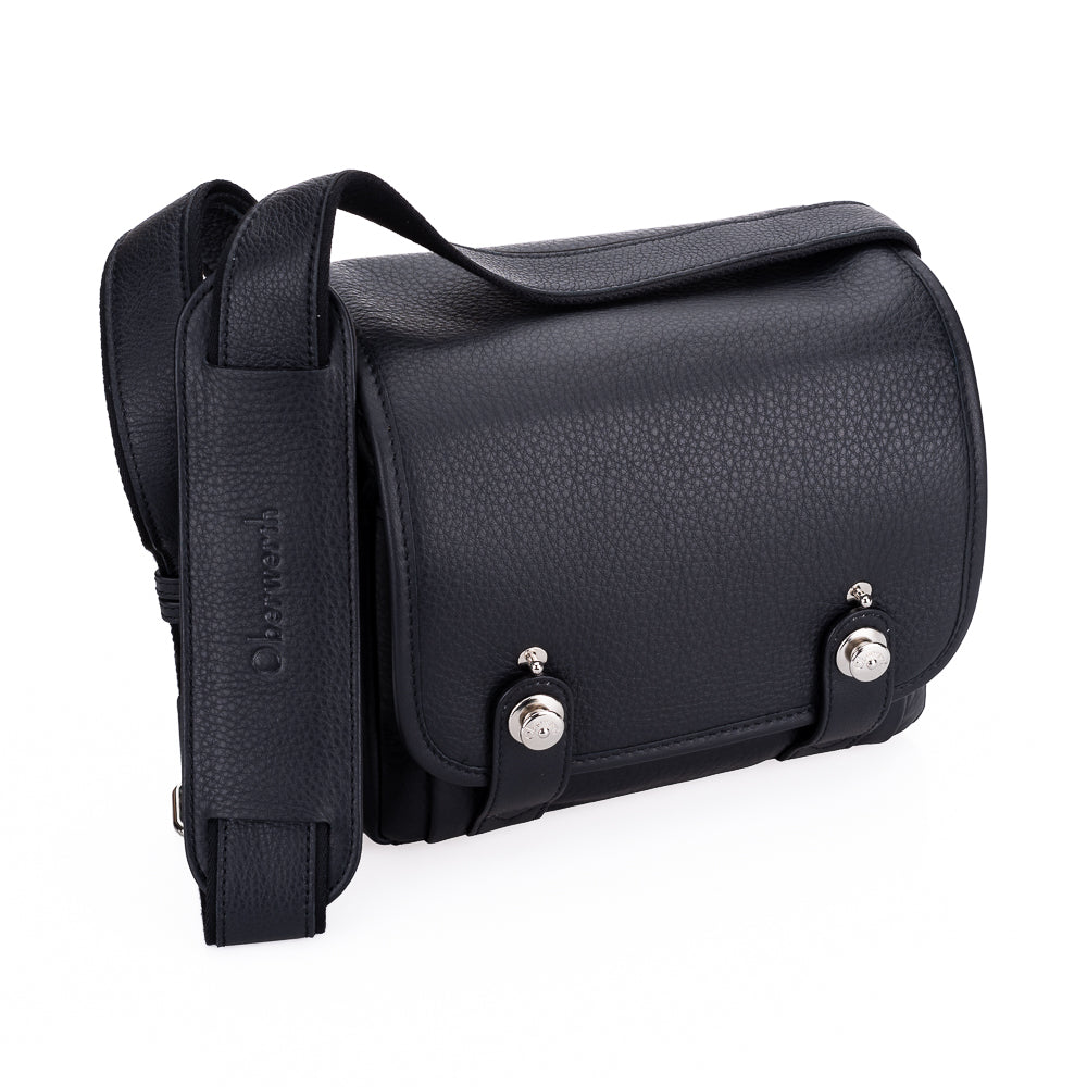 Bolso para cámara de piel Oberwerth M11, negro con costuras negras