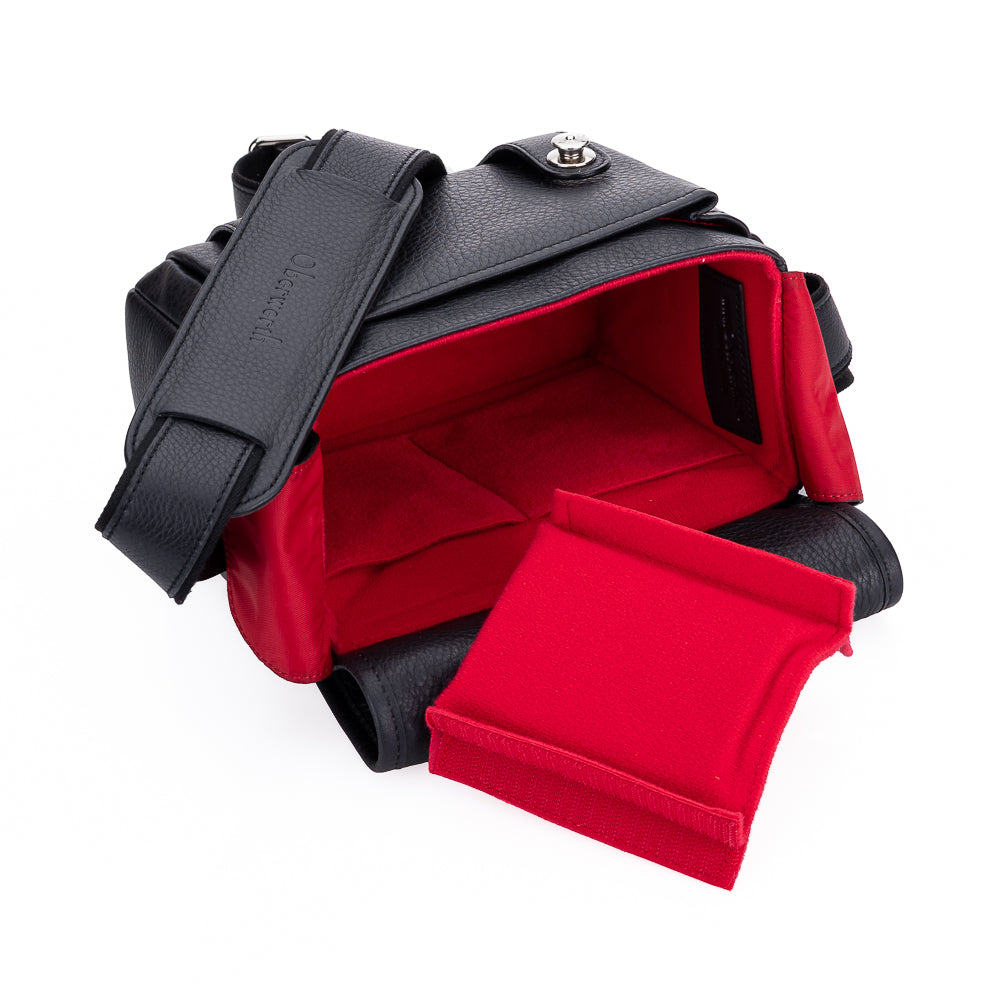 Bolso para cámara de piel Oberwerth M11, negro con costuras negras