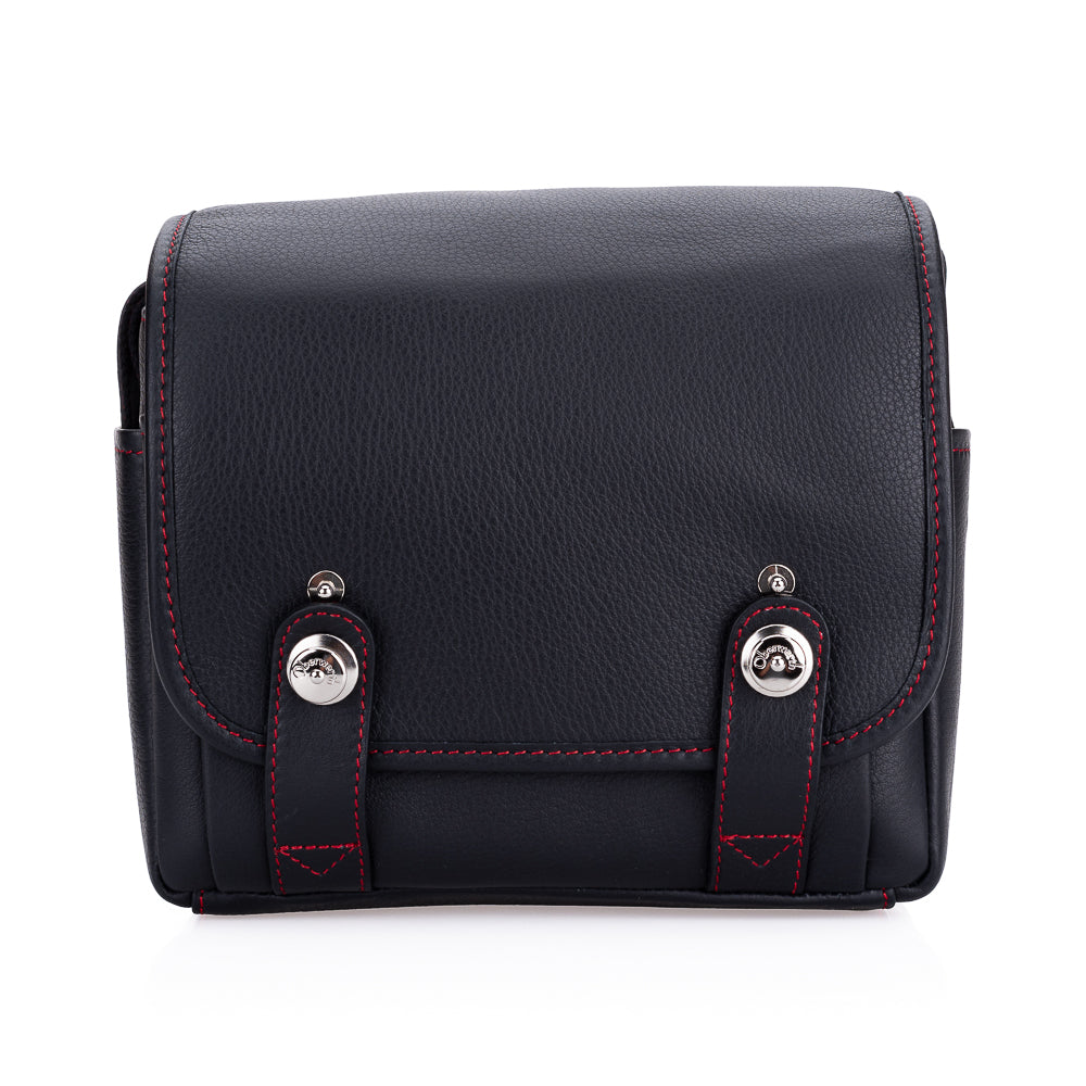 Bolso para cámara de cuero Oberwerth M11, negro con costuras rojas