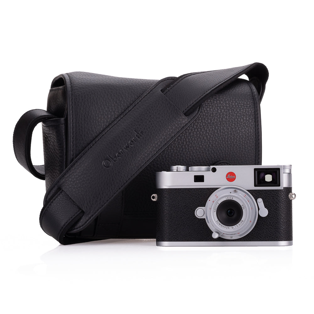 Bolso para cámara de piel Oberwerth M11, negro con costuras negras