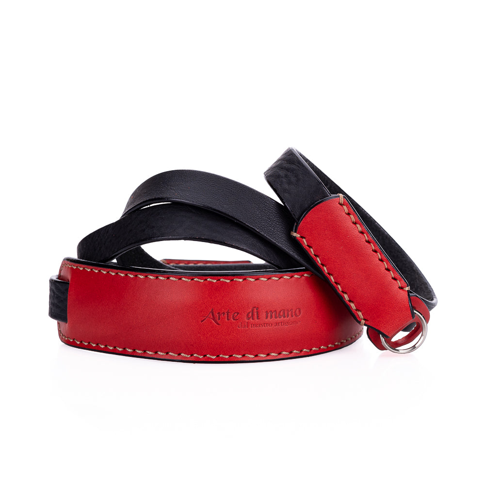 Correa de cuello clásica Arte di Mano, 95 cm - Minerva Black con detalles en Buttero Red