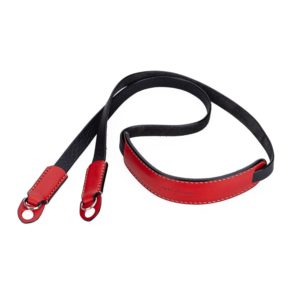 Correa de cuello clásica Arte di Mano, 95 cm - Minerva Black con detalles en Buttero Red