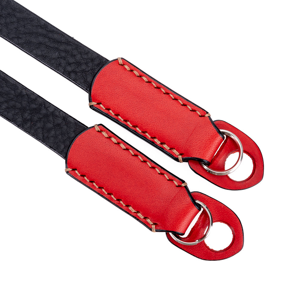 Correa de cuello clásica Arte di Mano, 95 cm - Minerva Black con detalles en Buttero Red
