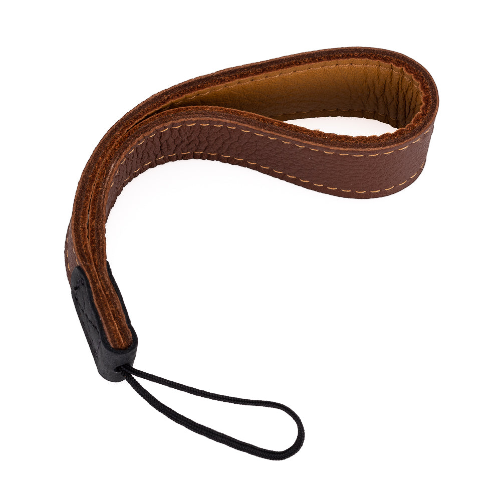 Correa de muñeca de piel de alce EDDYCAM (Sling 1), color coñac/natural con pespuntes naturales