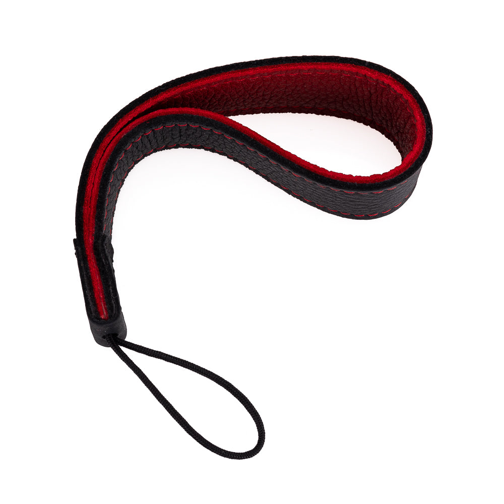 Correa de muñeca de cuero de alce EDDYCAM (Sling 1), negra y roja con costuras rojas