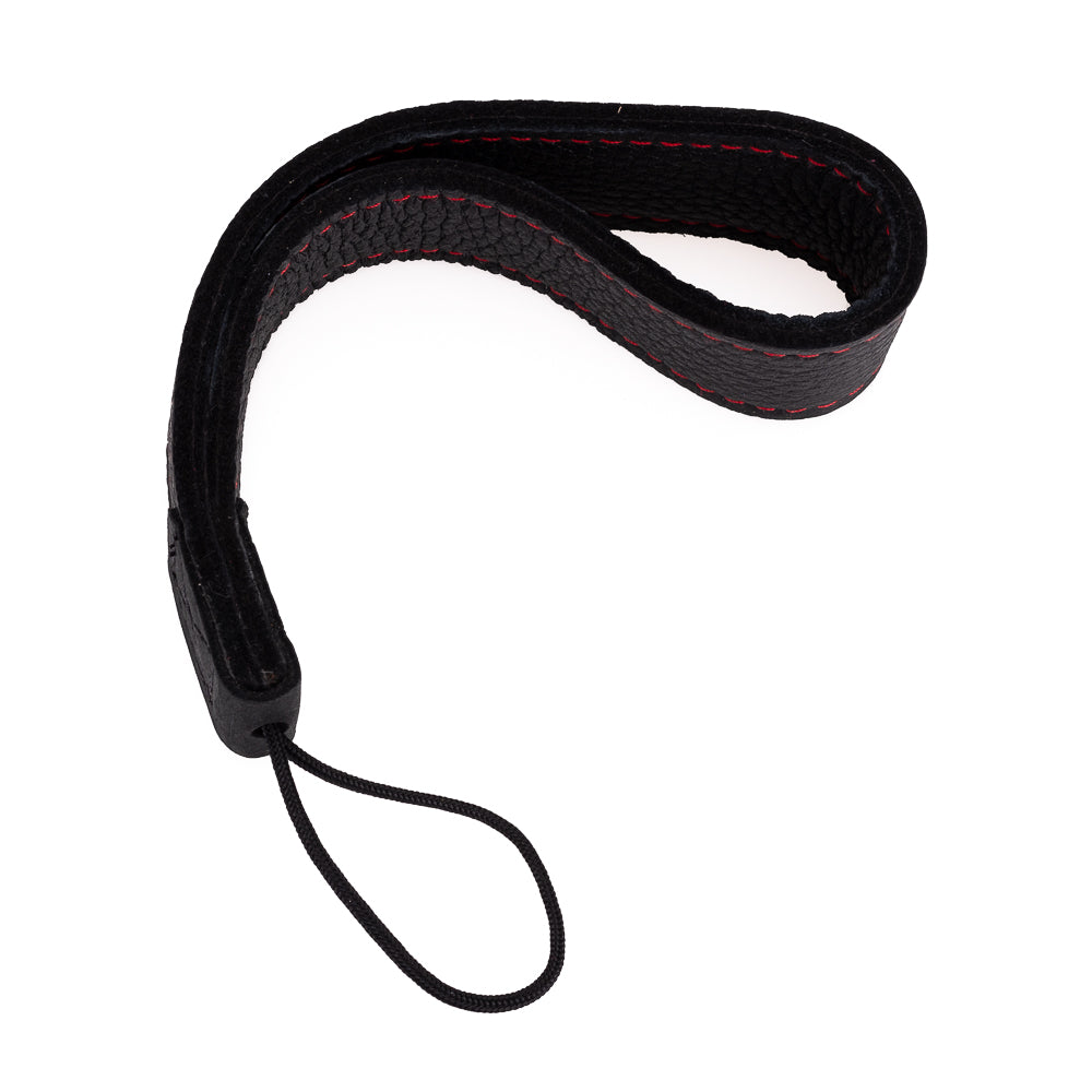 Correa de muñeca de cuero de alce EDDYCAM (Sling 1), negra/negra con costuras rojas