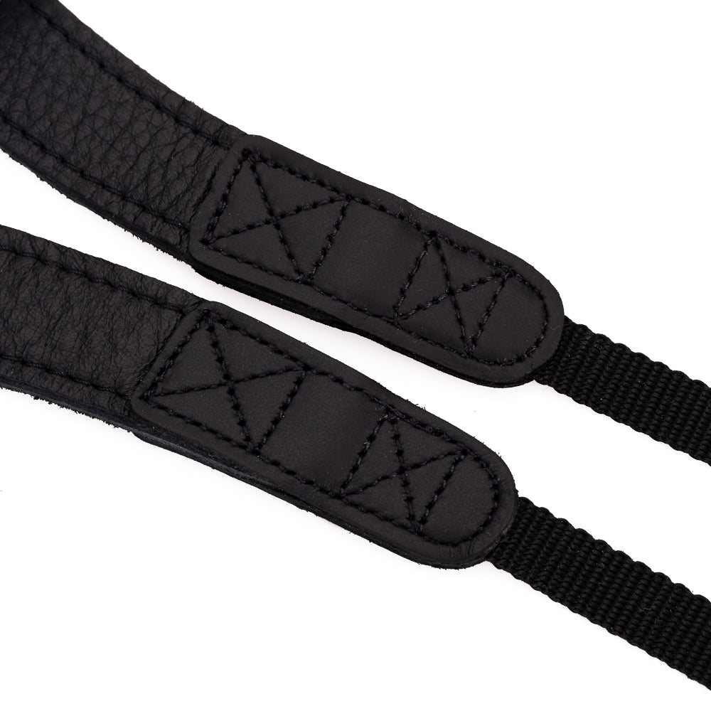 Correa para el cuello de cuero de alce EDDYCAM, 35 mm de ancho, negra/de yak mongol con costuras negras