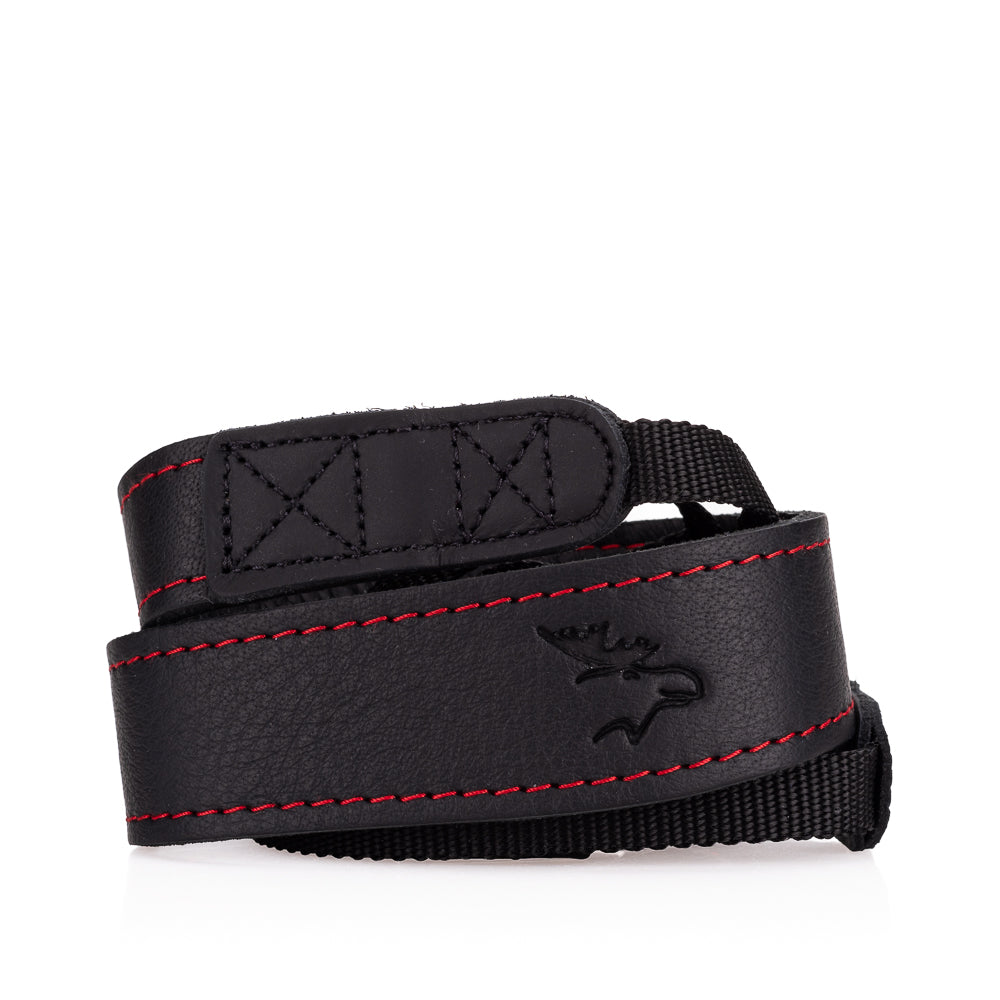 EDDYCAM Elk Leather Neck Strap, 35mm Wide, Black/Black with Red Stitching