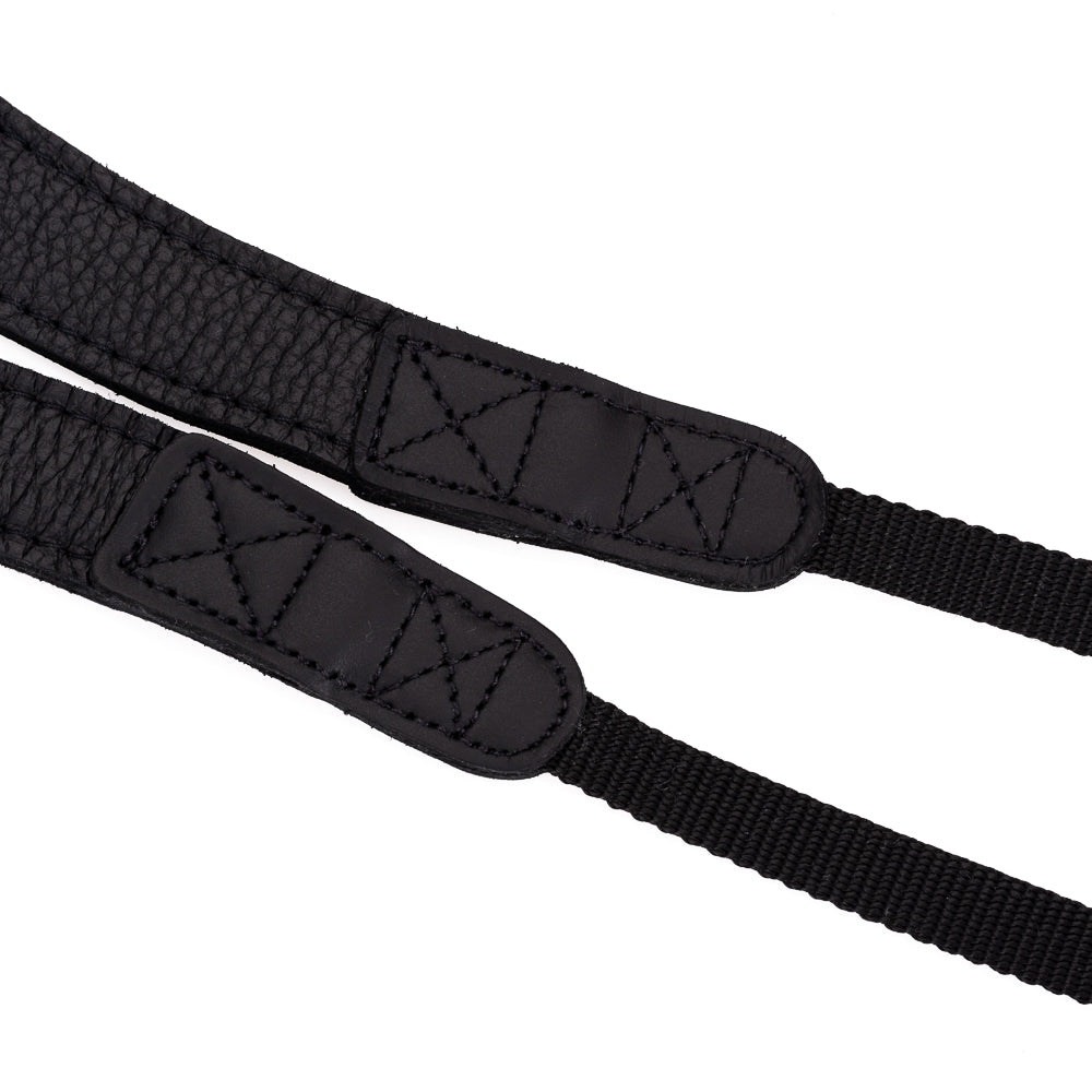 Correa para cuello de cuero de alce EDDYCAM, 35 mm de ancho, negra/negra con costuras negras