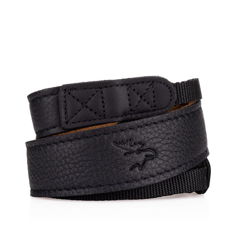 EDDYCAM Elk Leather Neck Strap, 35mm Wide, Black/Natural with Black Stitching