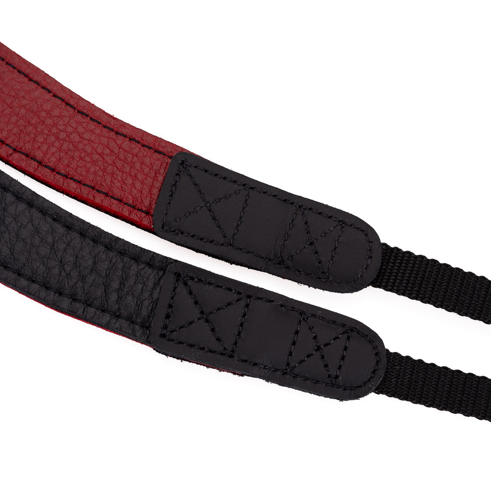 Correa para cuello de cuero de alce EDDYCAM, 35 mm de ancho, negra/roja con costuras negras