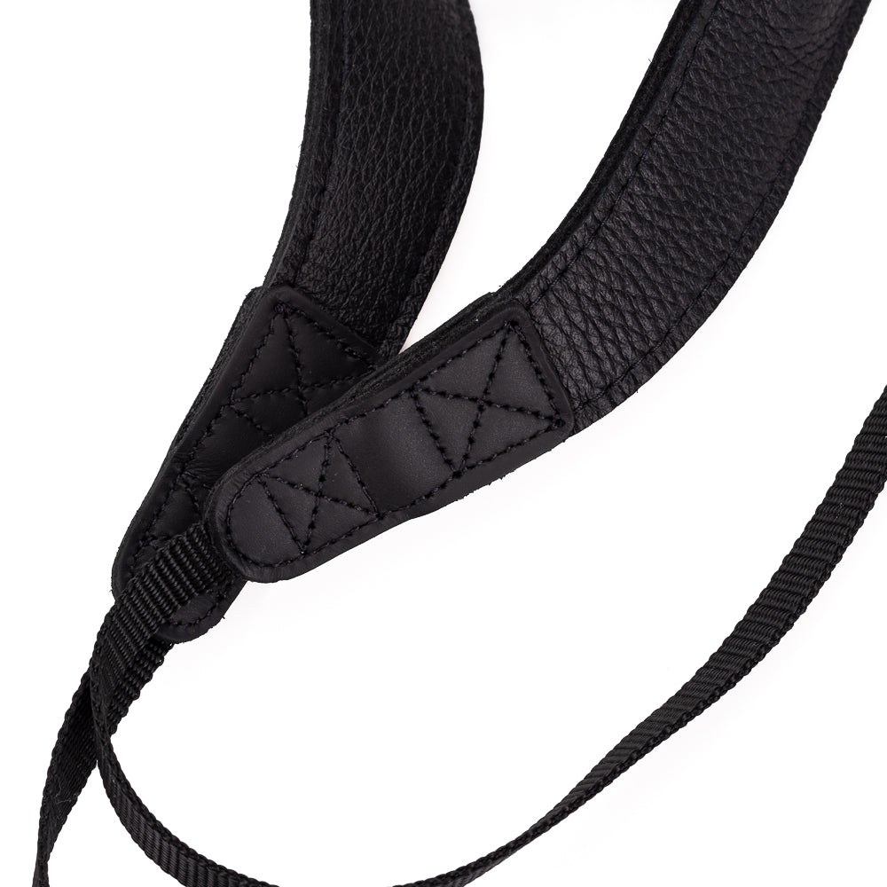 Correa para cuello EDDYCAM de piel de alce extralarga de 200 cm, 50 mm de ancho, negra/negra con costuras negras
