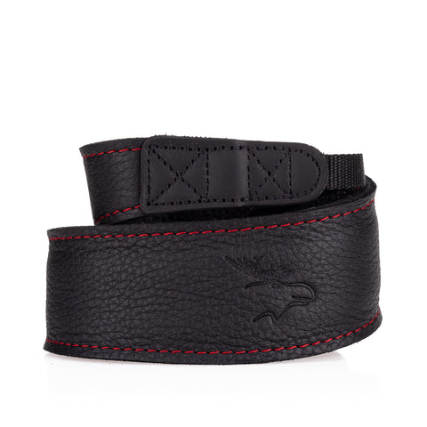 EDDYCAM Elk Leather Neck Strap, 50mm Wide, Black/Black with Red Stitching