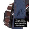 EDDYCAM Elk Leather Vintage Neck Strap, 35mm Wide, Cognac/Mongolian Yak with Natural Stitching