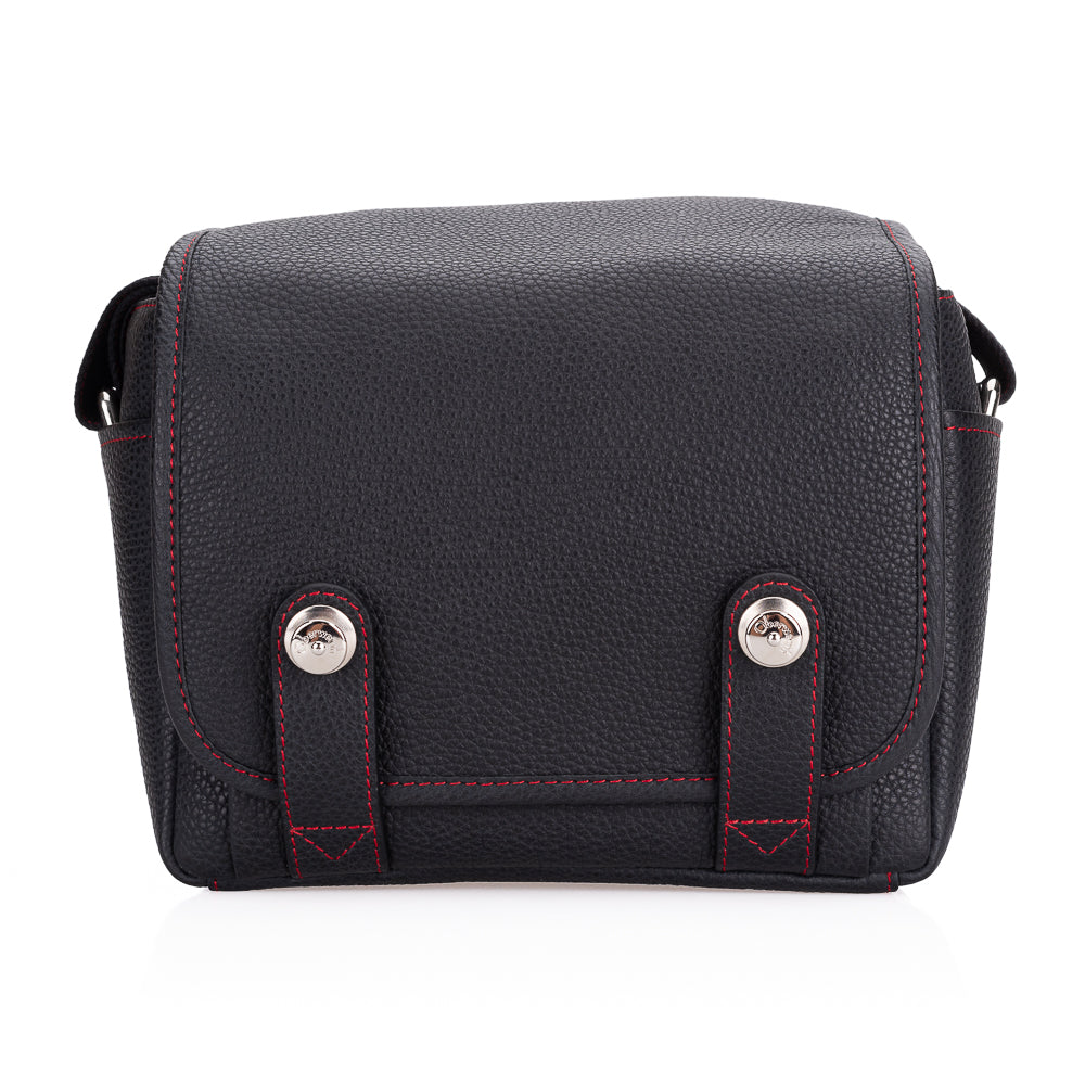 Bolso para cámara Oberwerth Louis M11 Visoflex de cuero, negro con costuras rojas