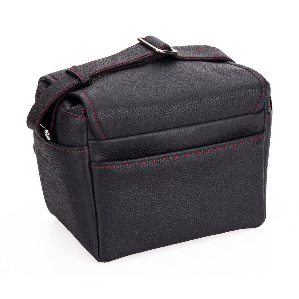 Bolso para cámara Oberwerth Louis M11 Visoflex de cuero, negro con costuras rojas
