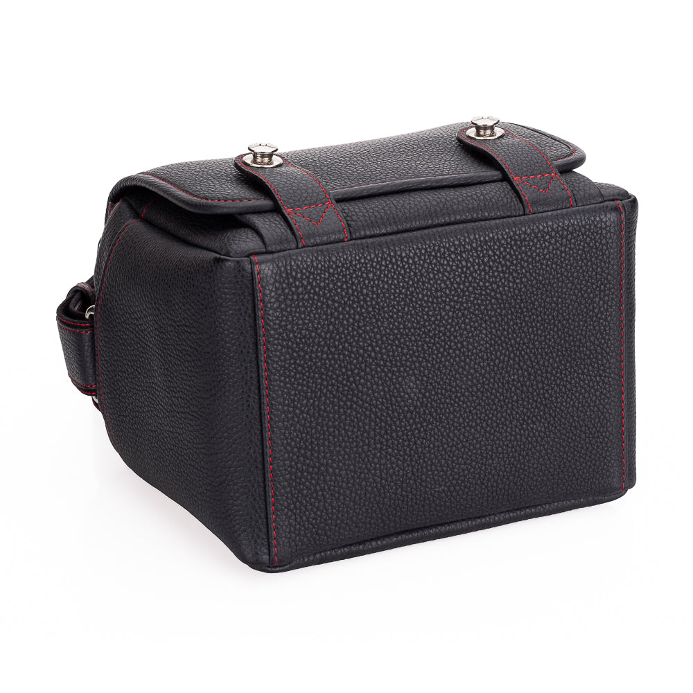 Bolso para cámara Oberwerth Louis M11 Visoflex de cuero, negro con costuras rojas