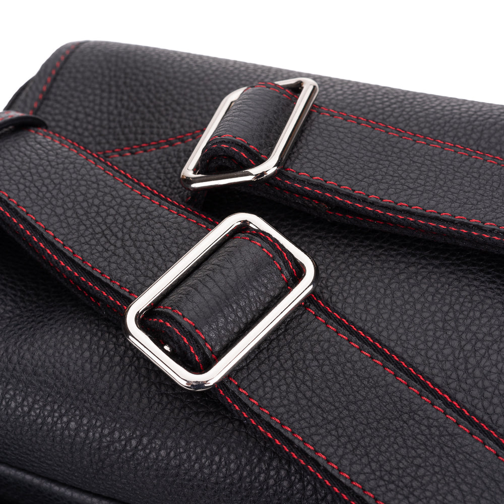 Bolso para cámara Oberwerth Louis M11 Visoflex de cuero, negro con costuras rojas