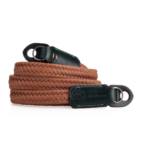 Arte di Mano Waxed Cotton Neck Strap - Brown Cotton with Bridle Green Accents