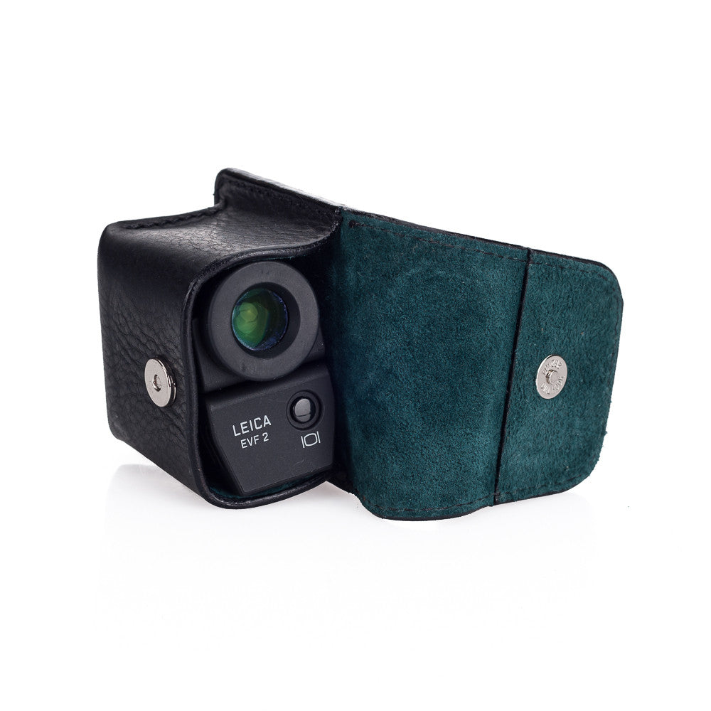 Funda de cuero Arte di Mano para Leica EVF2 - Minerva negra con costuras negras